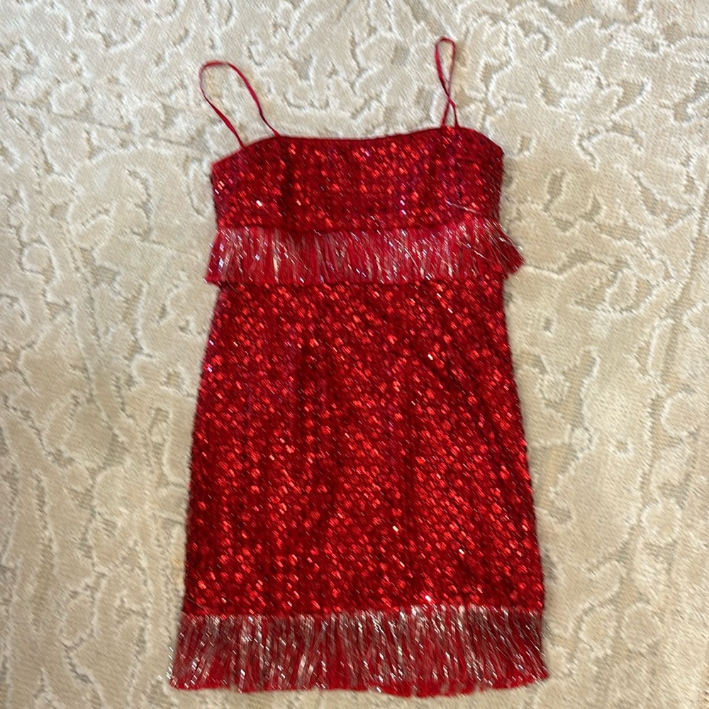 SAYLOR red sequin fringe dress